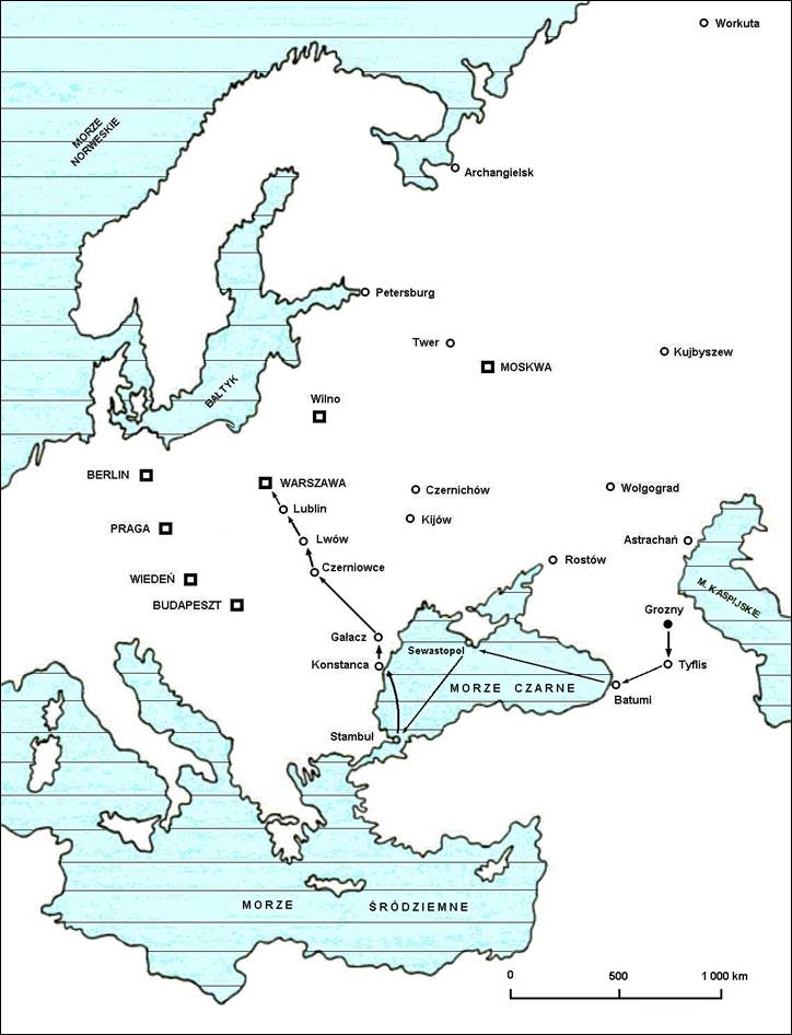 Mapa - Ucieczka z Groznego 1920